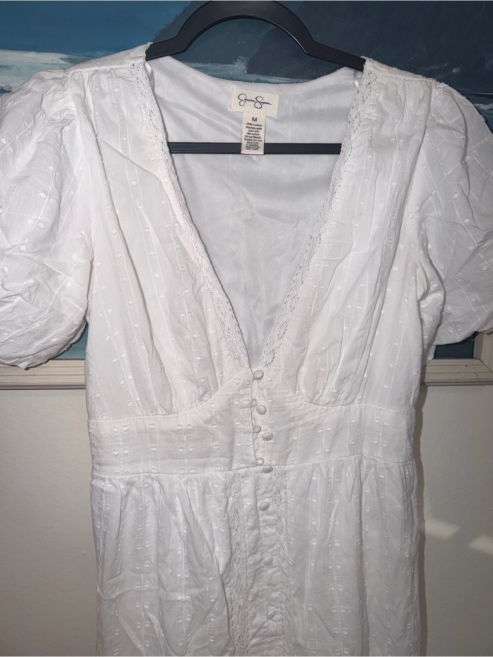Jessica Simpson White Eyelet Maxi Dress with Button-Front